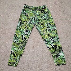 Tropical Jungle Palm Leaf Print Joggers Green Plant Pants Size Small